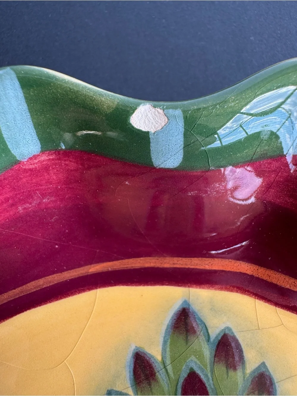 Yellow and Red Floral Ceramic Serving Bowl